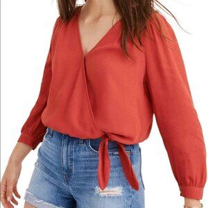 Madewell Crepe Wrap Top In Bright Ember Blouse Red Small NWT